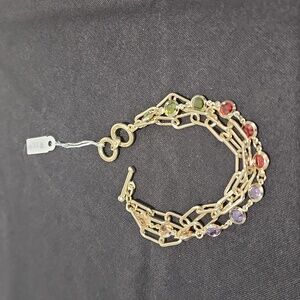 Bracelet - Chain Links & Gold, Green, Red, Purple, Rose Gold Colors. NEVER USED.
